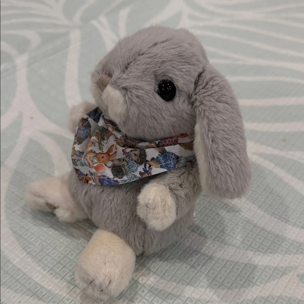 Charming Gray Plush Bunny with Patterned Bandana
